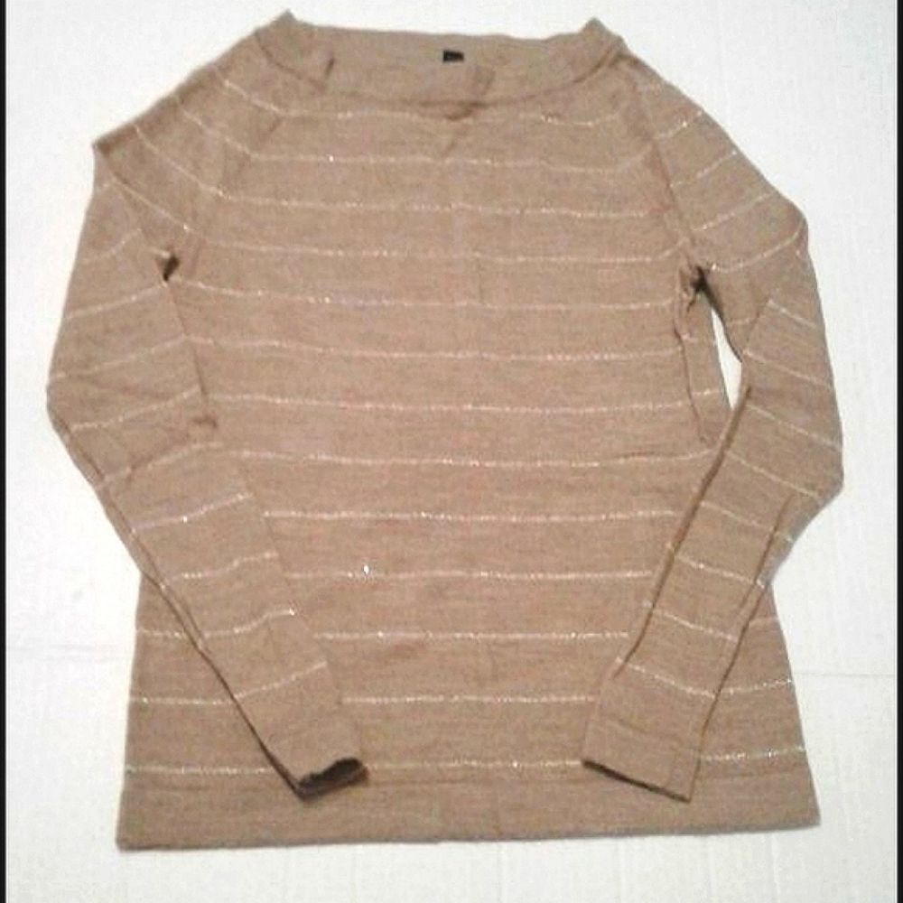 Banana Republic Y2K Tan & Golden Stripes Fitted Merino Wool Blend Sweater XXS